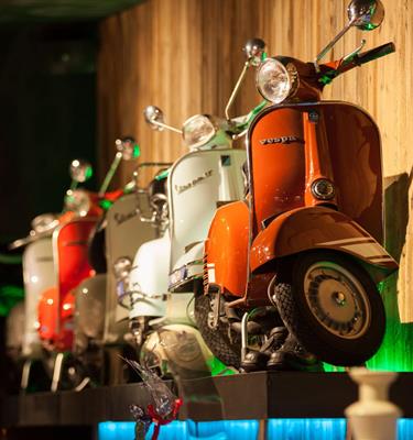 Collection of historic Vespas in the vintage car museum of the Hotel Watles, Vinschgau in South Tyrol